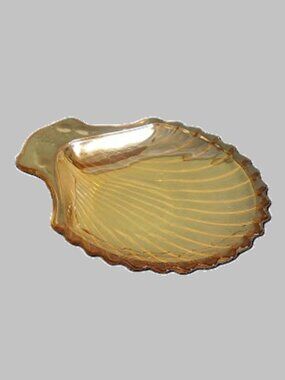 Vintage Fire King Anchor Hocking - Peach Lustre Glass Shell Shape Trinket Dish 7